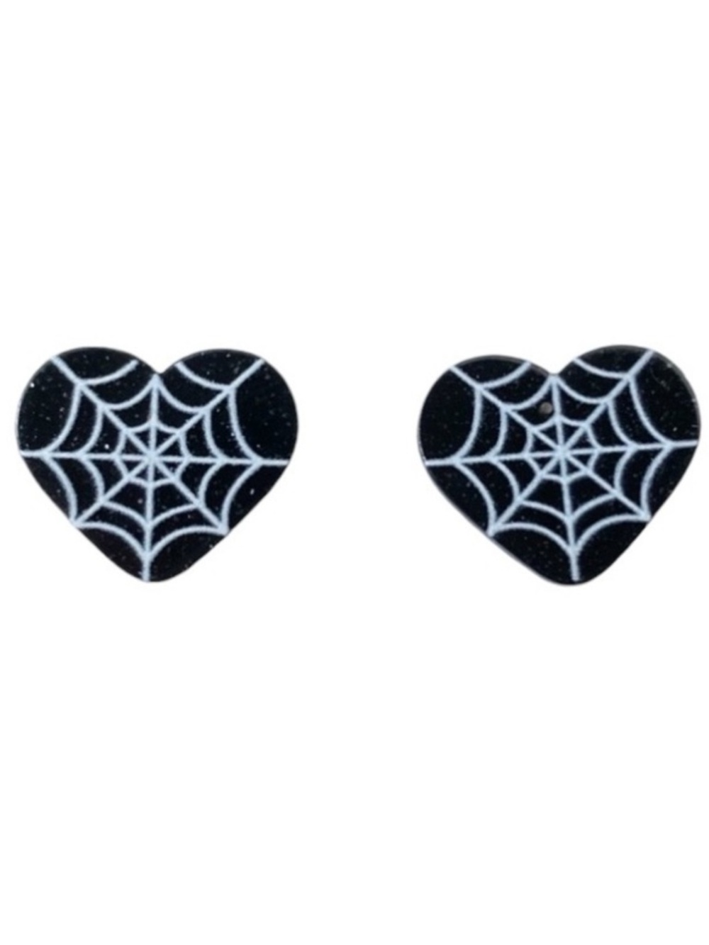 Black Heart Glitter Spider Web Halloween Stud Earrings